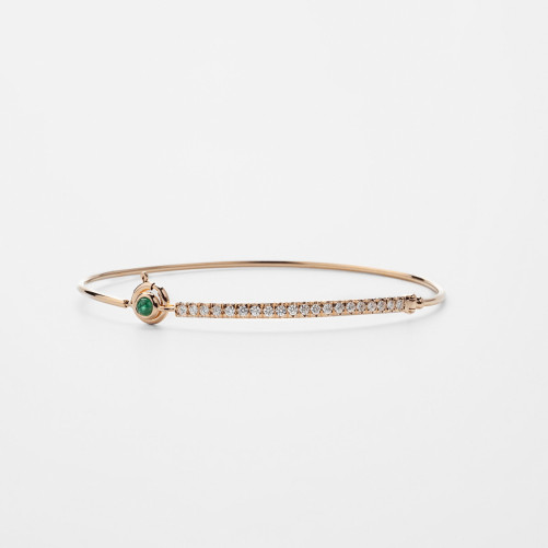 Pulsera rígida de oro, diamantes y esmeralda