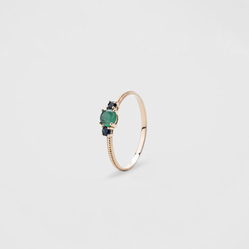 Anillo Oro 18k. esmeralda y zafiro