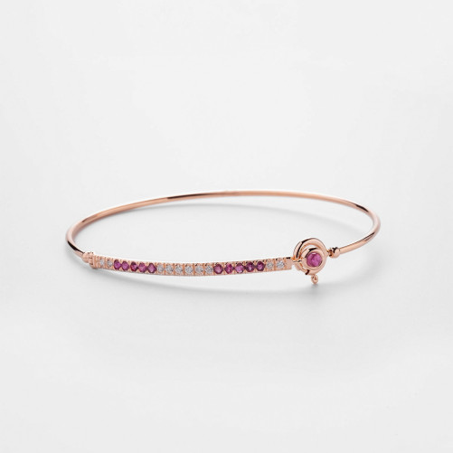 Pulsera rígida oro diamantes y rubí